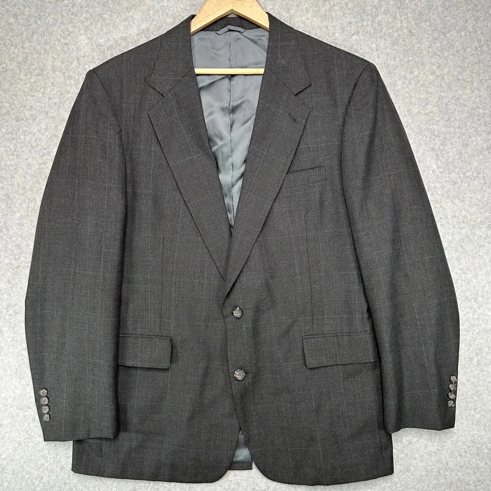 Gerald Austin Bond Street London NY Mens Charcoal Plaid Blazer Jacket Size 44L